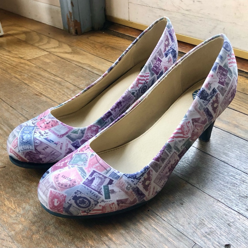 Modcloth T.U.K Vintage Postage Stamp Pastel Heels